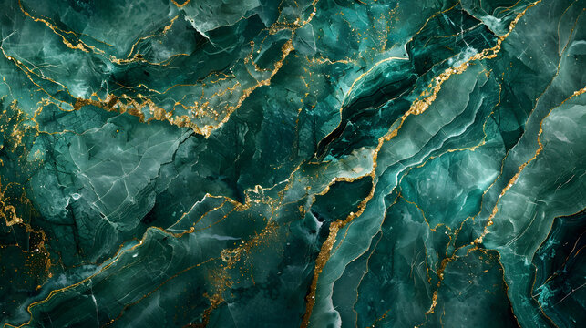 abstract background, fake stone texture, malachite green agate jasper marble slab with gold glitter veins, wavy lines fashion print, painted artificial marbled surface, artistic marbling illustration