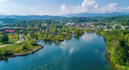 Fototapeta premium Discover The Beauty of Sevierville Tennessee. Aerial View of Pigeon Forge and Sevierville