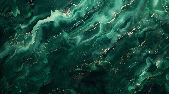 abstract background, fake stone texture, malachite green agate jasper marble slab with gold glitter veins, wavy lines fashion print, painted artificial marbled surface, artistic marbling illustration