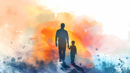 Fathers Day card with cute watercolor illustration,Father's Day templates for poster, cover, banner, social media.generative ai