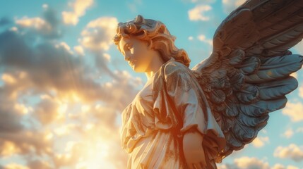 Statue of an angel with wings, suitable for religious themes