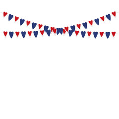 Obraz premium French flag buntings garlands on white background. Hearts garland for outdoor party, decoration, vector illustration