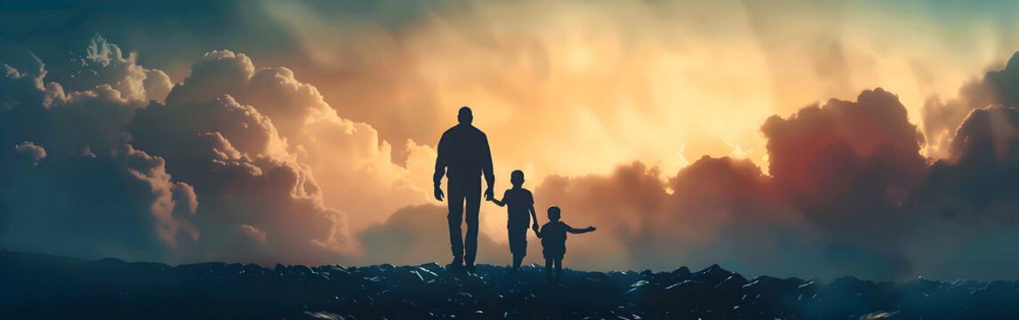 colorful dad and son flat design art illustration banner ,happy father's Day greeting card. generative ai