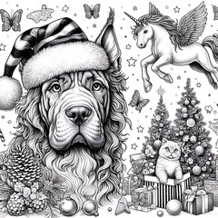 A dog and cat with a beard and a unicorn image art photo lively used for printing illustrator.