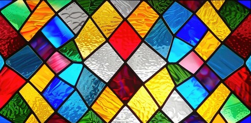Spectrum Symphony: Art Deco Geometric Stained-Glass Window in Abstract Elegance