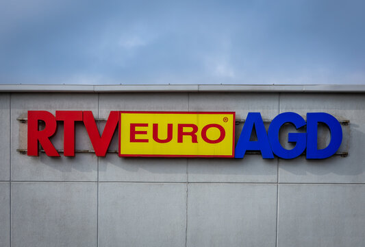 Wroclaw, Poland - February 9, 2023:&nbsp; RTV Euro AGD company logotype on the roof of Borek shopping center.