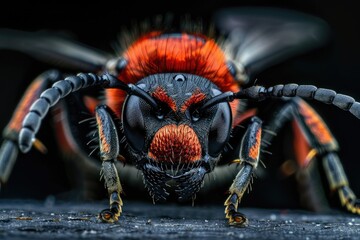 Red Velvet Ant, the Wingless Wasp: Macro Shot of an Isolated Stinger Bug with Beetle-like