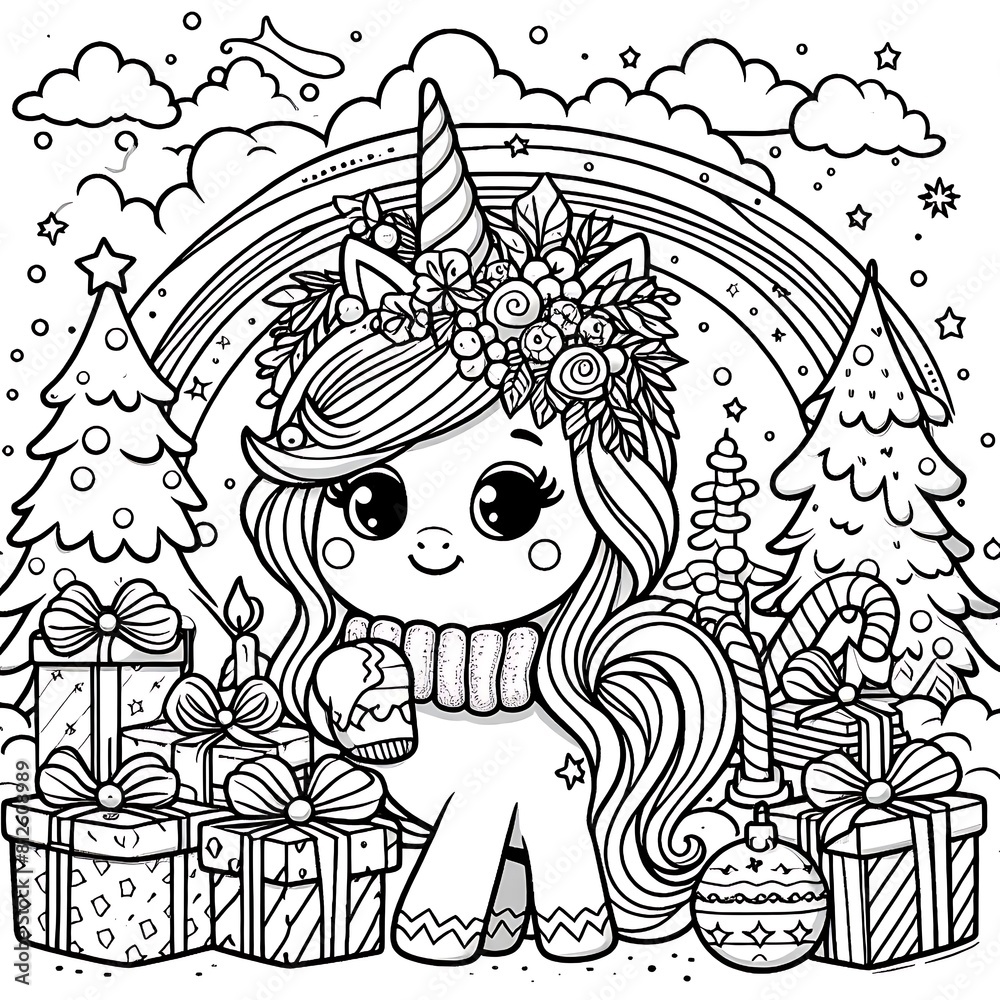 Wall mural A coloring page of a unicorn image photo harmony illustrator illustrator