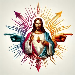 A drawing of a jesus christ holding a heart image attractive card design illustrator