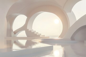 3D depiction of a surreal, white, minimalist background of building. Generative Ai