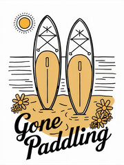 Gone Paddling: Twin Paddle Boards on Sunlit Beach Illustration for Outdoor Adventure