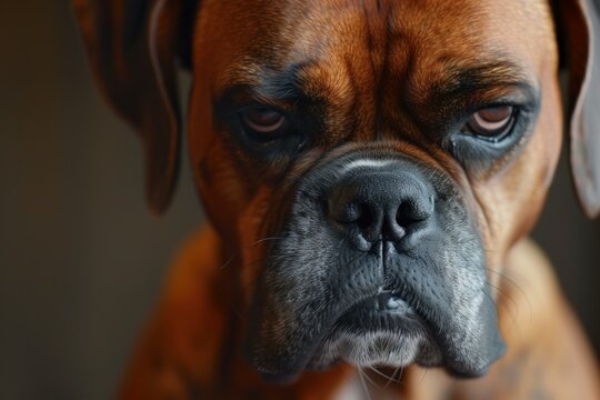 Detailed close-up capturing the contemplative expression of a beautiful brindle boxer dog
