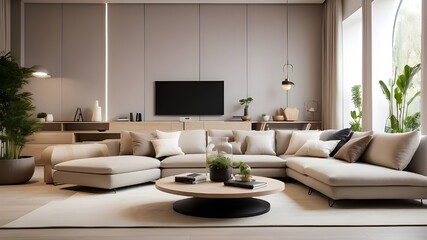 The mockup's placement in a light-colored living room setting implies that the AC controller or air purifier blends in perfectly with the surroundings of the house, improving both looks and functional