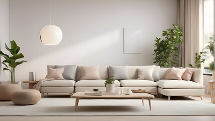 The mockup's placement in a light-colored living room setting implies that the AC controller or air purifier blends in perfectly with the surroundings of the house, improving both looks and functional