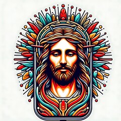 Fototapeta premium A colorful artwork of a jesus christ image lively used for printing card design illustrator.