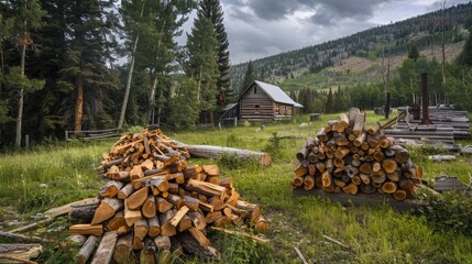 Rustic Firewood Splitting Equipment Outdoors Near Bob Marshall Wilderness in Choteau, Montana, USA