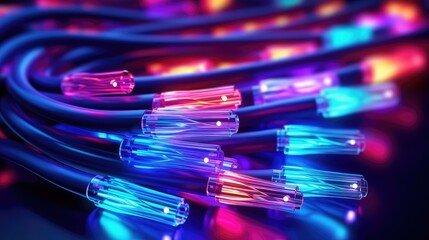 Colored electric cables and led. optical fiber, intense colors, background for technology