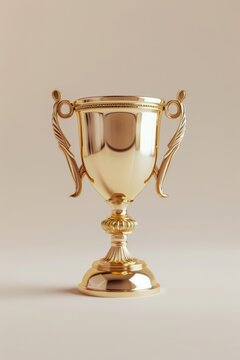 Gold Trophy Isolated on White Background. Three-Dimensional Cup for Achievements, Success