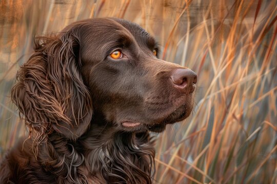 Boykin Spaniel Headshot Portrait of Loyal Hunting Dog with Teal Feathers in Louisiana, Arkansas