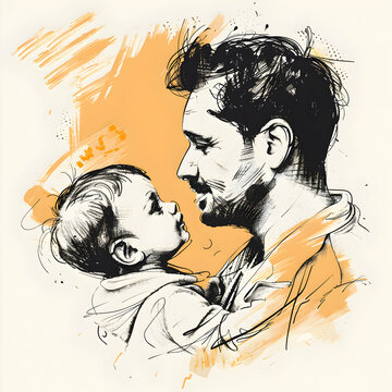 Happy Father's Day, dad and son watercolor sketchy art illustration card,logo design,t-shirt design.generative ai