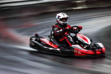 A karting course with cars, turns and finish lines - Generative AI. Beautiful simple AI generated image in 4K, unique.