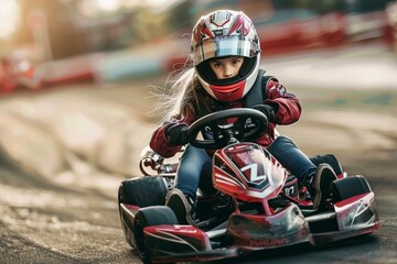 View of indoor karting racetrack, go-kart competition, go-cart racing track. Beautiful simple AI generated image in 4K, unique.