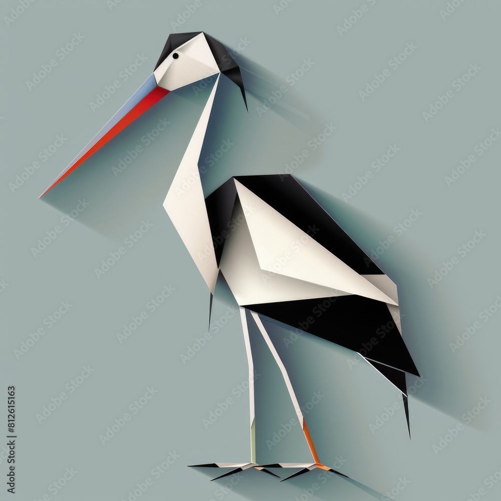 Wall mural Origami Stork Paper Art: Unique Bird Illustration in Abstract Design with Paper Effect Background