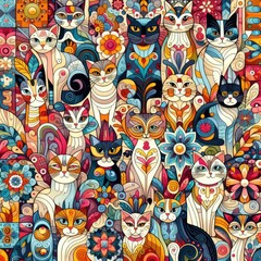 Many cats and flowers art realistic harmony illustrator illustrator.