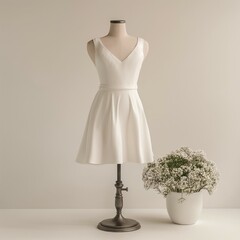 White dress mockup, dress on mannequin