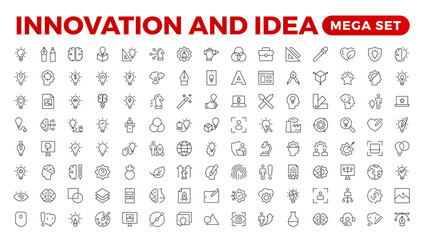 Innovation line icons collection. Technology, creative, icons. UI icon set. Thin outline pack. Idea Creative idea, brainstorming, solution, thinking and innovation Lightbulb with brain outline icon.