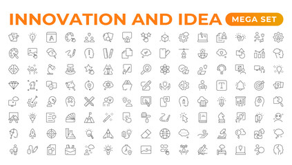 Innovation line icons collection. Technology, creative, icons. UI icon set. Thin outline pack. Idea Creative idea, brainstorming, solution, thinking and innovation Lightbulb with brain outline icon.