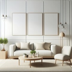 living room with a template mockup poster empty white and With Couch And Coffee Table standardscalex image art realistic harmony has illustrative meaning.