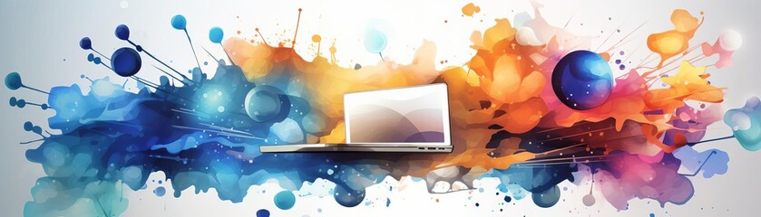 A laptop sits on a desk