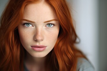 Obraz premium Closeup portrait of young happy woman looking in camera