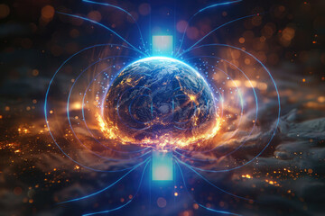 Magnetic field, Earth magnetic field, magnetic energy, Earth is visible in space in which an imaginary magnetic force is visible