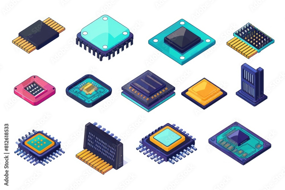 Poster a set of electronic components including a processor and a microchip. suitable for technology and en