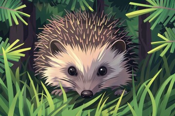 Fototapeta premium A cute hedgehog in a natural forest setting. Perfect for nature and wildlife themes