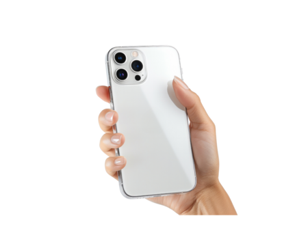 A person is holding a white iPhone in their hand