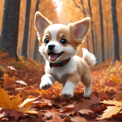 chihuahua puppy in autumn leaves