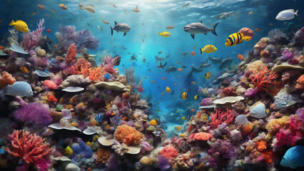 Coral reef and fish under the sea 