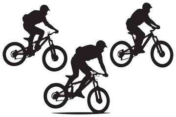 Fototapeta premium jumping bicyclist silhouettes in black on white background