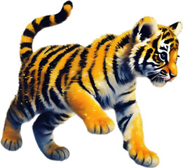 Watercolor painting of a cute tiger cub. 