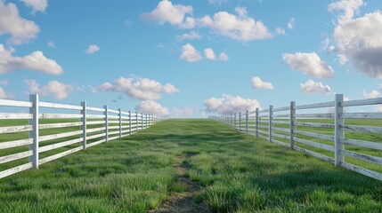 Fototapeta premium Cleaving Fence with Empty Sky and Feeling Better. The Grass is Always Greener on the Other Side
