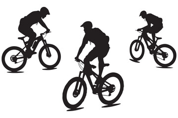 Obraz premium jumping bicyclist silhouettes in black on white background