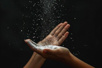 A person's hand being sprinkled with water, suitable for various concepts