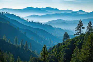 Early Morning Layers. Spectacular Blue Mountain Landscape Scenery in Calaveras County, California