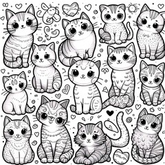 Many cats with different poses art photo attractive lively card design illustrator.