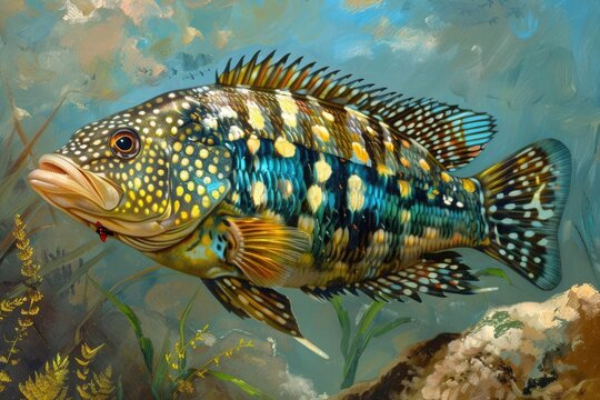 Discover the Beauty of Jack Dempsey Fish - Underwater Shot of Rocio Octofasciata Cichlid