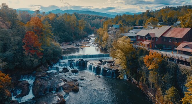 Pigeon Forge and Sevierville Tennessee : A Scenic Aerial View of Historic Island and Nature Mill
