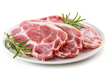 Fototapeta premium Fresh Raw Pork Meat Isolated on White Background - Pink Ham and Red Meat Almofada